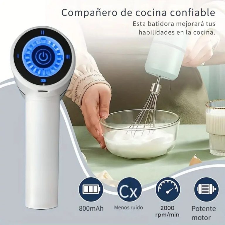 Batidora Eléctrica de Mano Inalámbrica – 3 Accesorios Intercambiables