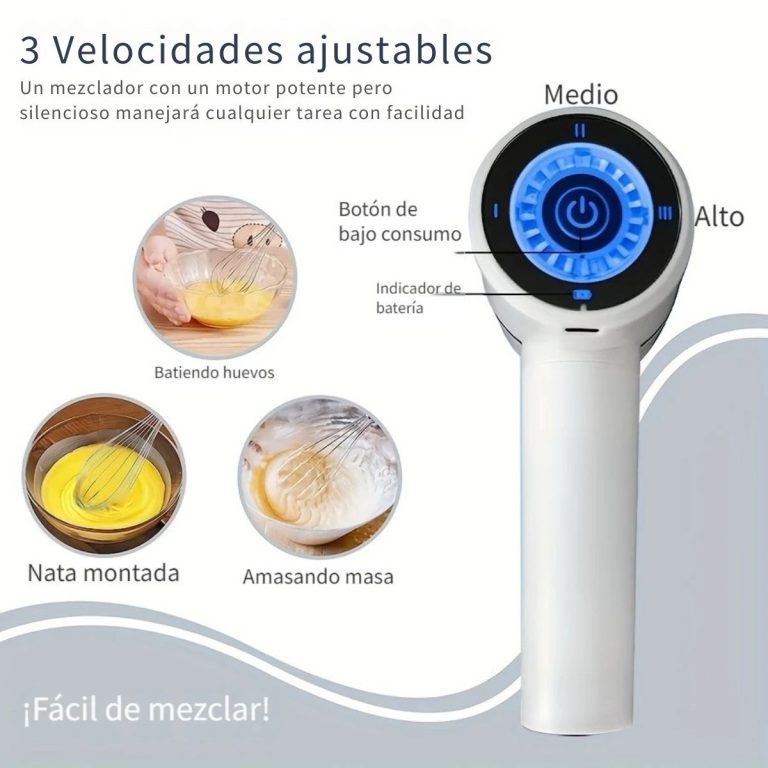 Batidora Eléctrica de Mano Inalámbrica – 3 Accesorios Intercambiables